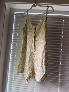Rhythm Floral Satin Camisole Romper in Cream & Aqua